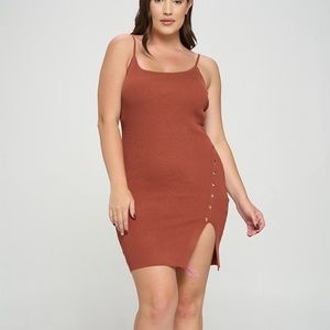PLUS Plus Size Ribbed Button Detail Bodycon Dress